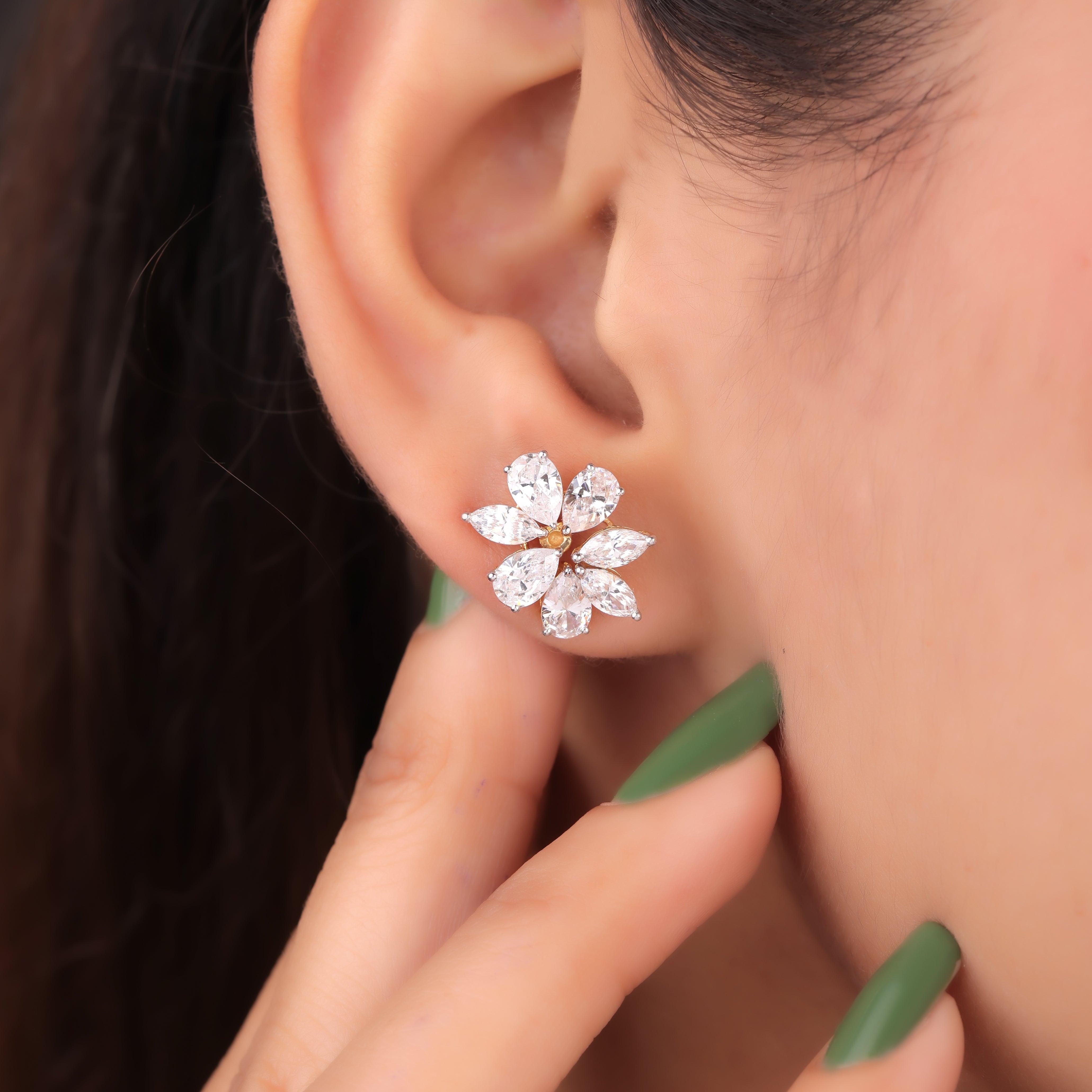 Isaa Fancy Silver Stud Earrings for Women - Shinez By Baxi Jewellers