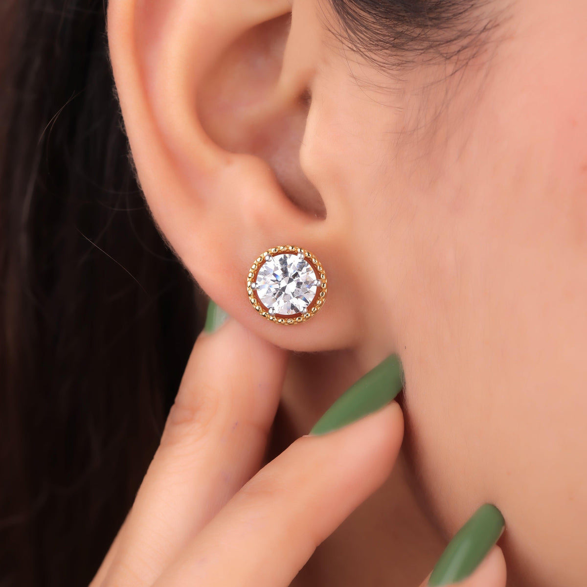Aachi Silver Solitaire Stud Earrings for Women - Shinez By Baxi Jewellers