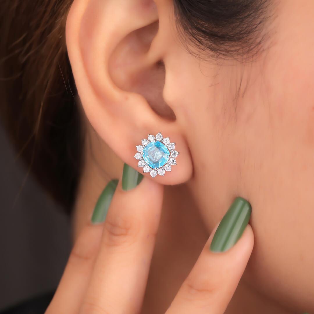 Ziarna Blue Aquamarine Silver Stud Earrings - Shinez By Baxi Jewellers