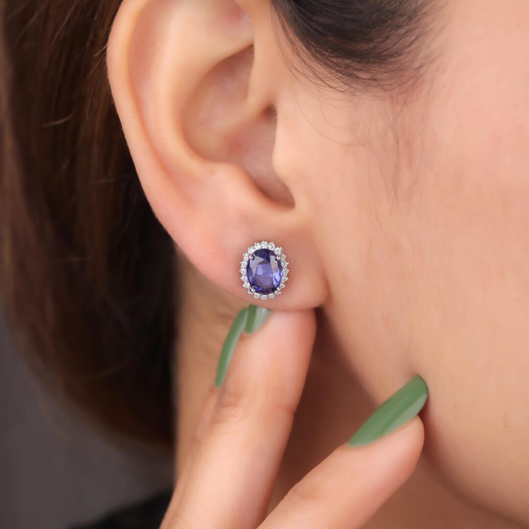 Fay Tanzanite Silver Stud Earrings for Women - Shinez By Baxi Jewellers