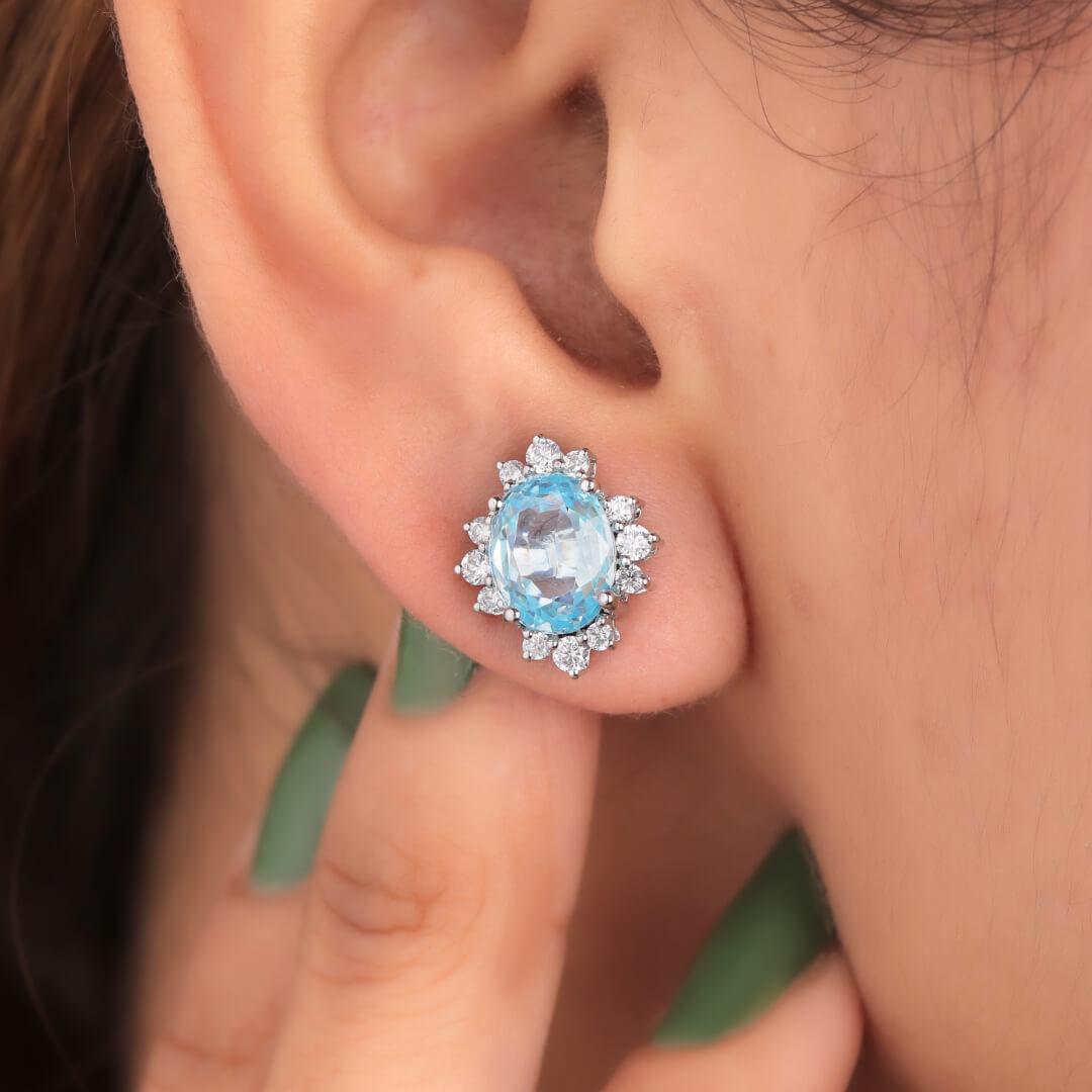 Brianna Blue Aquamarine Silver Stud Earrings - Shinez By Baxi Jewellers
