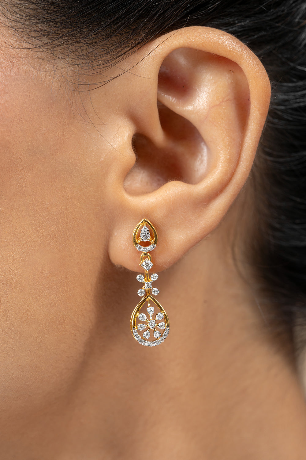 Judee Silver Moissanite Dangle Earrings | 22KT Gold Vermeil - Shinez By Baxi Jewellers