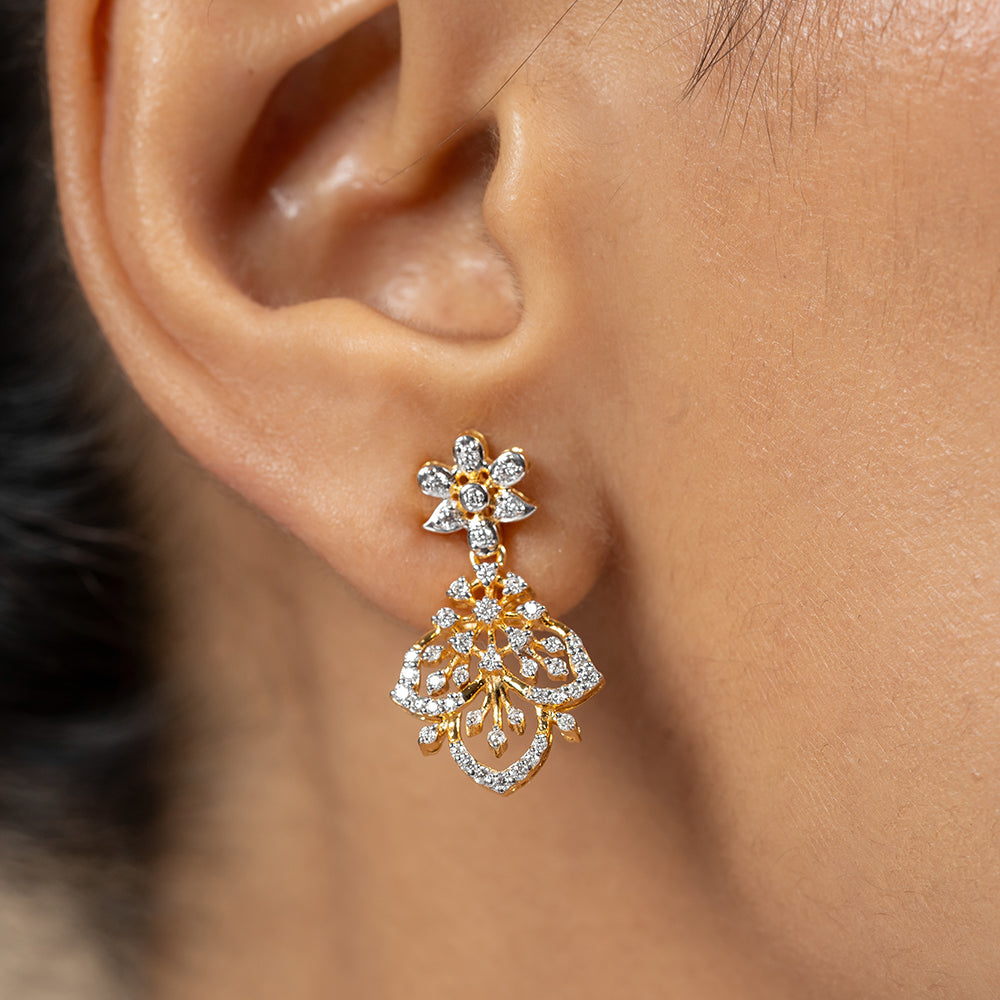 Christa Silver Moissanite Dangle Earrings | 22KT Gold Vermeil - Shinez By Baxi Jewellers