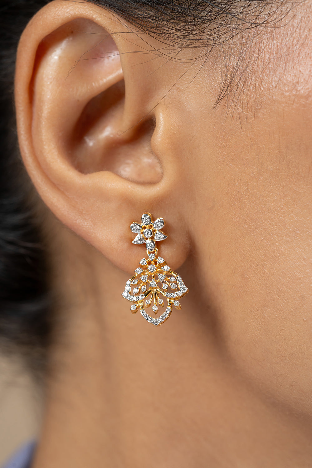 Christa Silver Moissanite Dangle Earrings | 22KT Gold Vermeil - Shinez By Baxi Jewellers