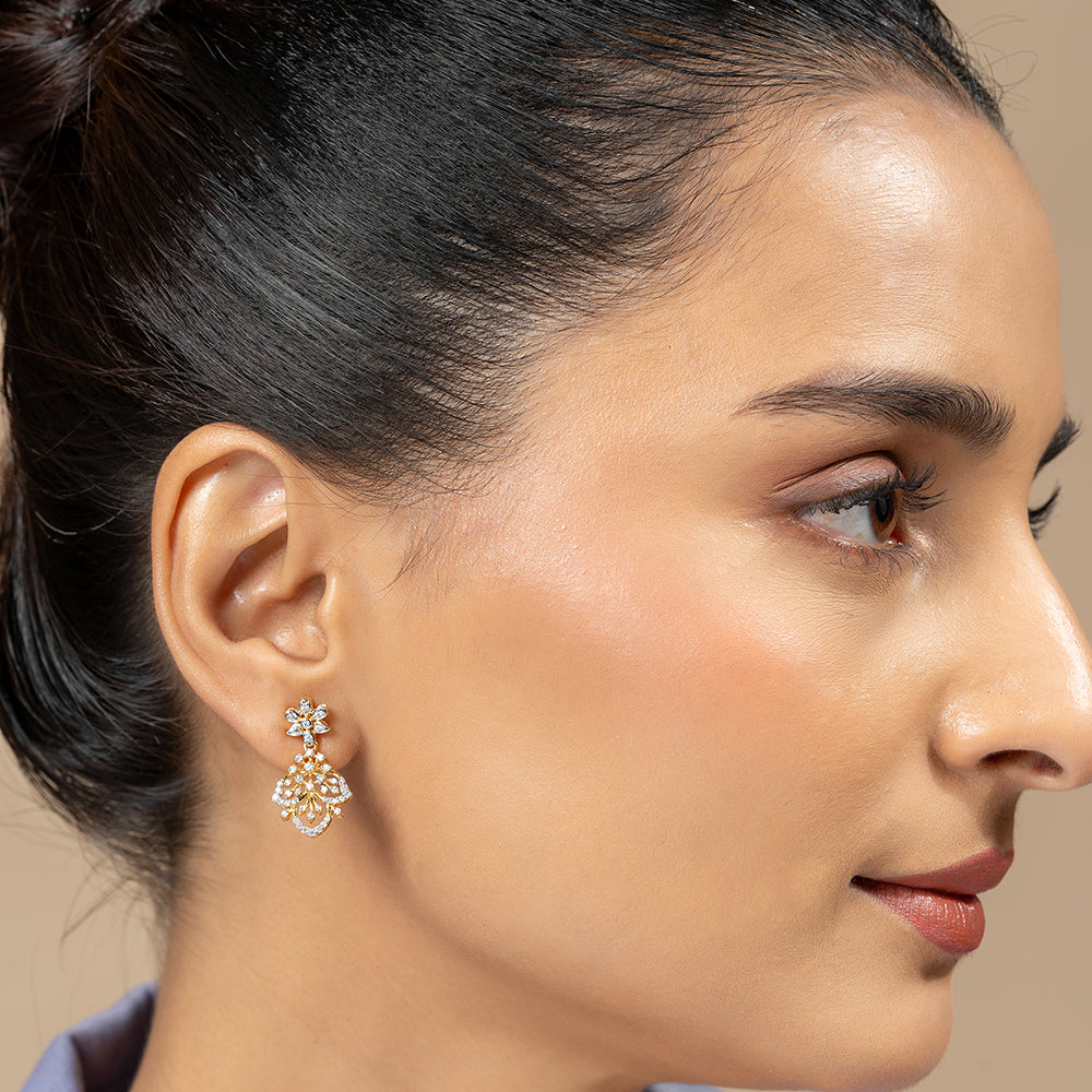 Christa Silver Moissanite Dangle Earrings | 22KT Gold Vermeil - Shinez By Baxi Jewellers