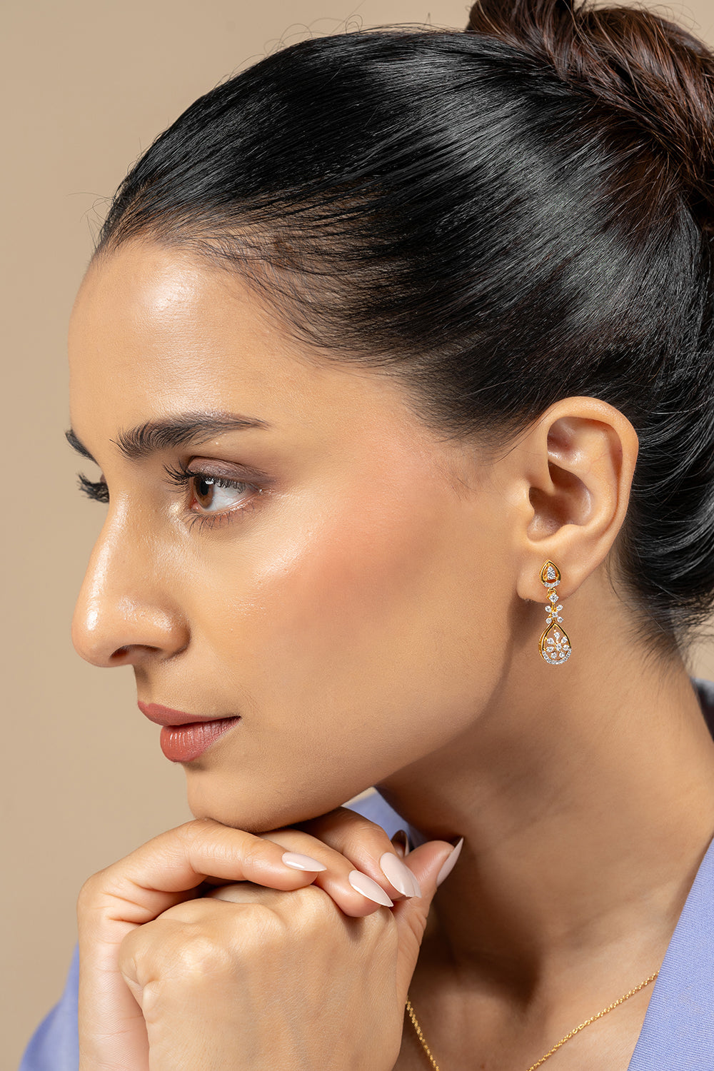 Judee Silver Moissanite Dangle Earrings | 22KT Gold Vermeil - Shinez By Baxi Jewellers