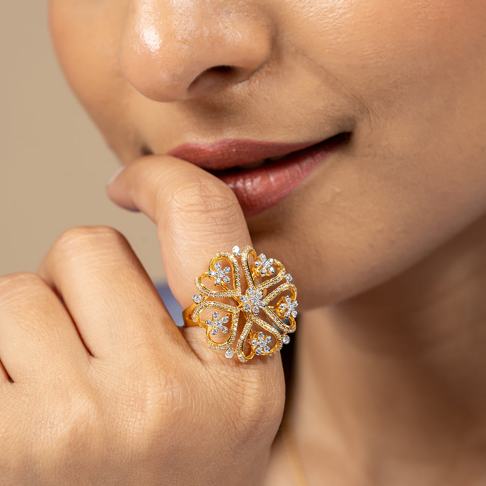 Hailee Silver Moissanite Adjustable Ring | 22KT Gold Vermeil - Shinez By Baxi Jewellers