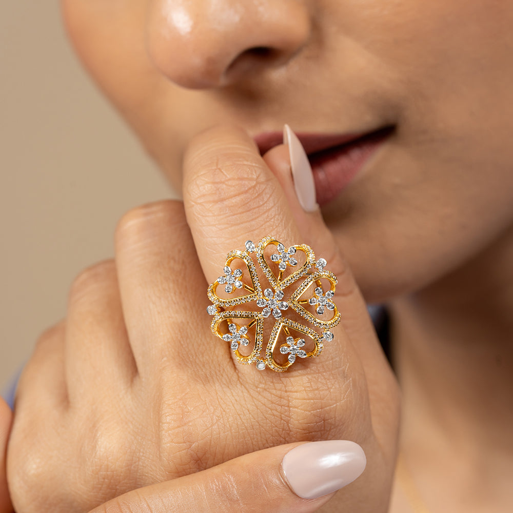 Hailee Silver Moissanite Adjustable Ring | 22KT Gold Vermeil - Shinez By Baxi Jewellers