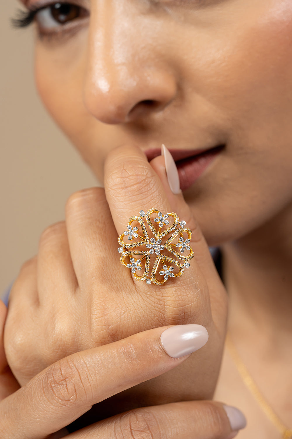 Hailee Silver Moissanite Adjustable Ring | 22KT Gold Vermeil - Shinez By Baxi Jewellers