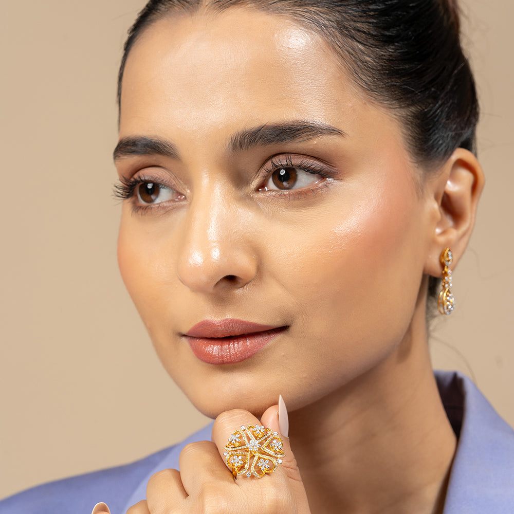 Hailee Silver Moissanite Adjustable Ring | 22KT Gold Vermeil - Shinez By Baxi Jewellers