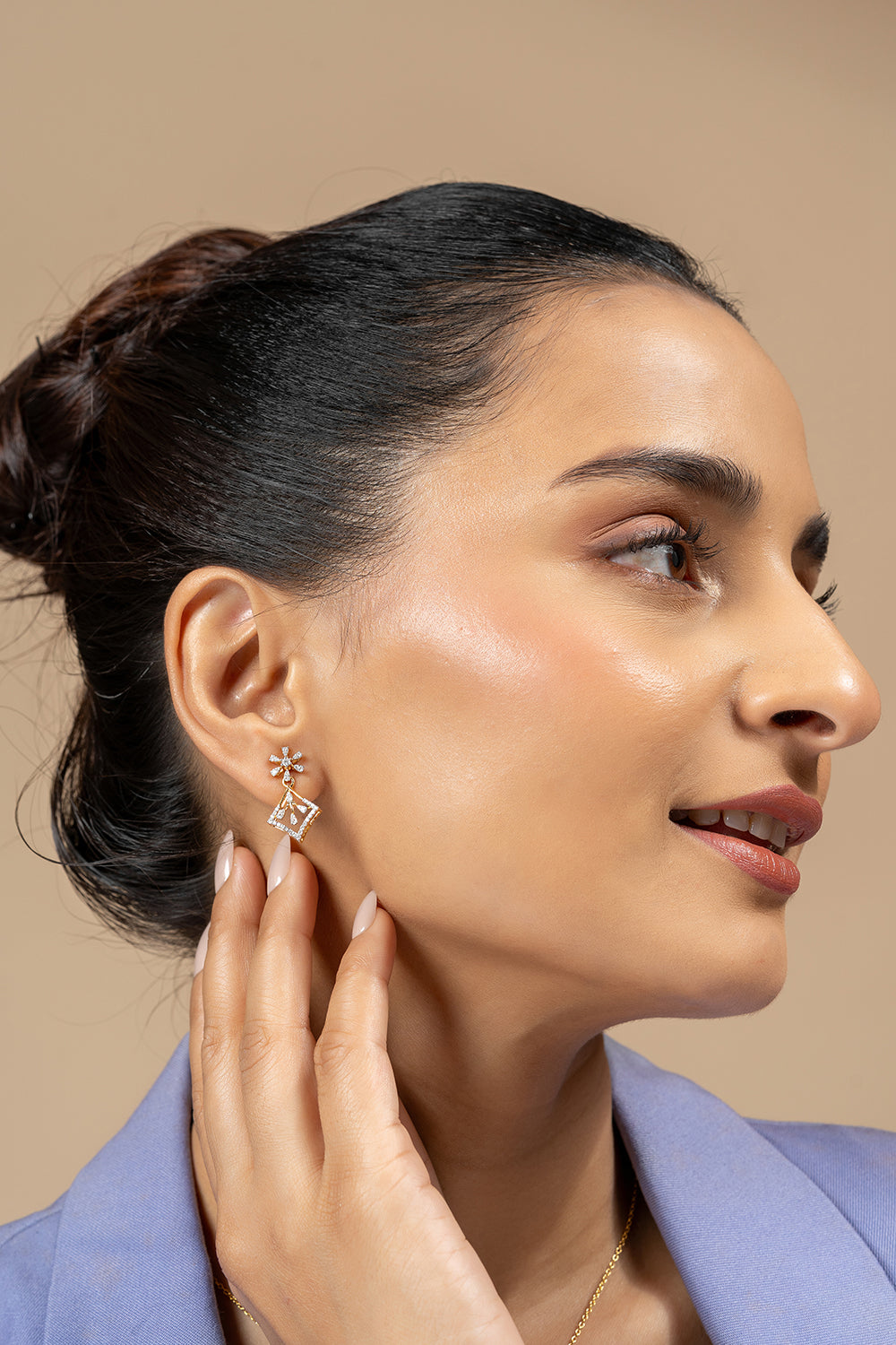 Kahli Silver Moissanite Dangle Earrings | 22KT Gold Vermeil - Shinez By Baxi Jewellers