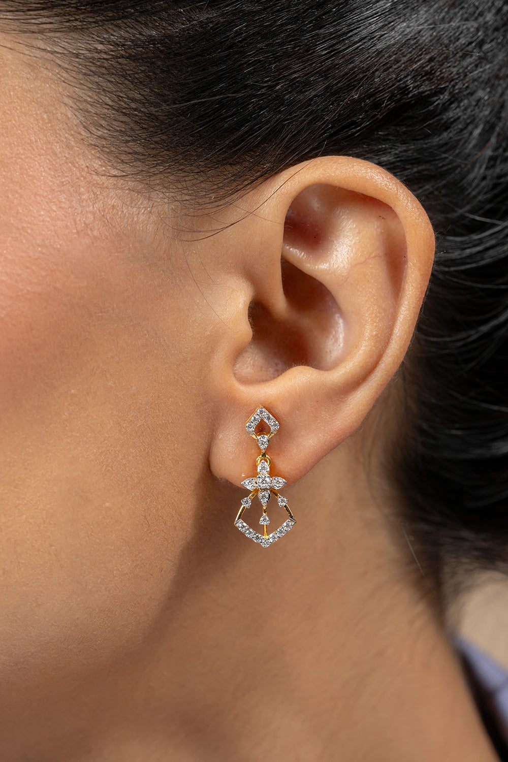 Kahli Silver Moissanite Dangle Earrings | 22KT Gold Vermeil - Shinez By Baxi Jewellers