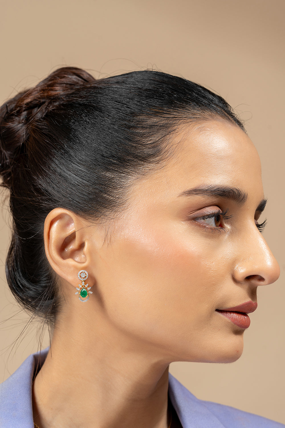 Indu Silver Moissanite Dangle Earrings | 22KT Gold Vermeil - Shinez By Baxi Jewellers