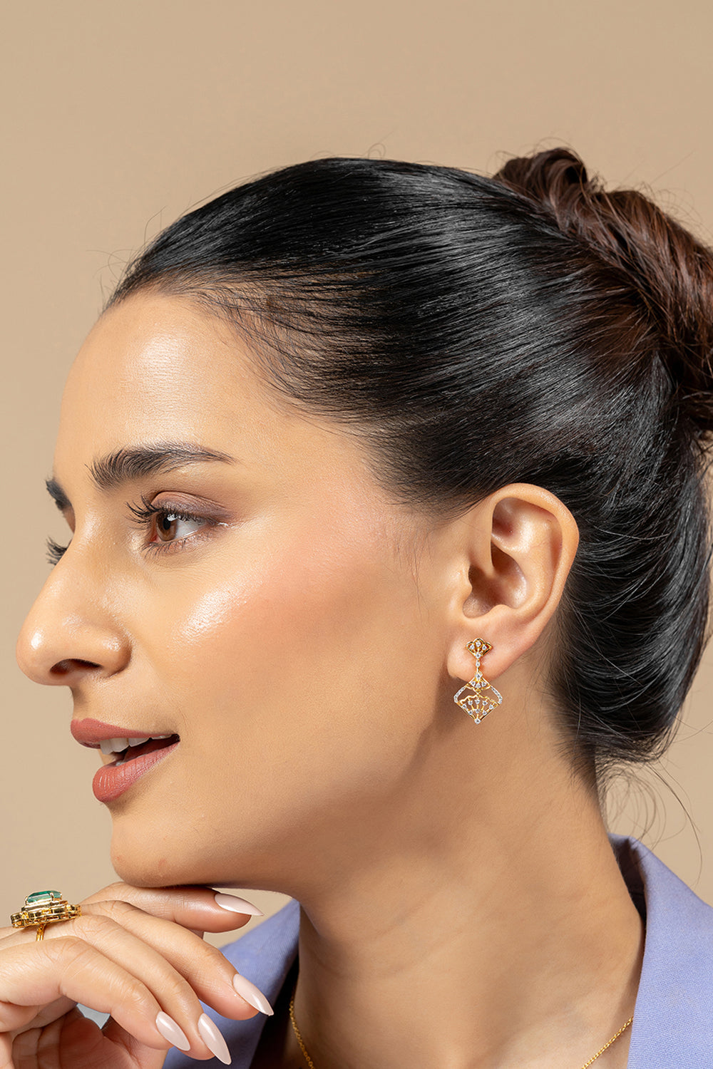 Zaer Silver Moissanite Dangle Earrings | 22KT Gold Vermeil - Shinez By Baxi Jewellers
