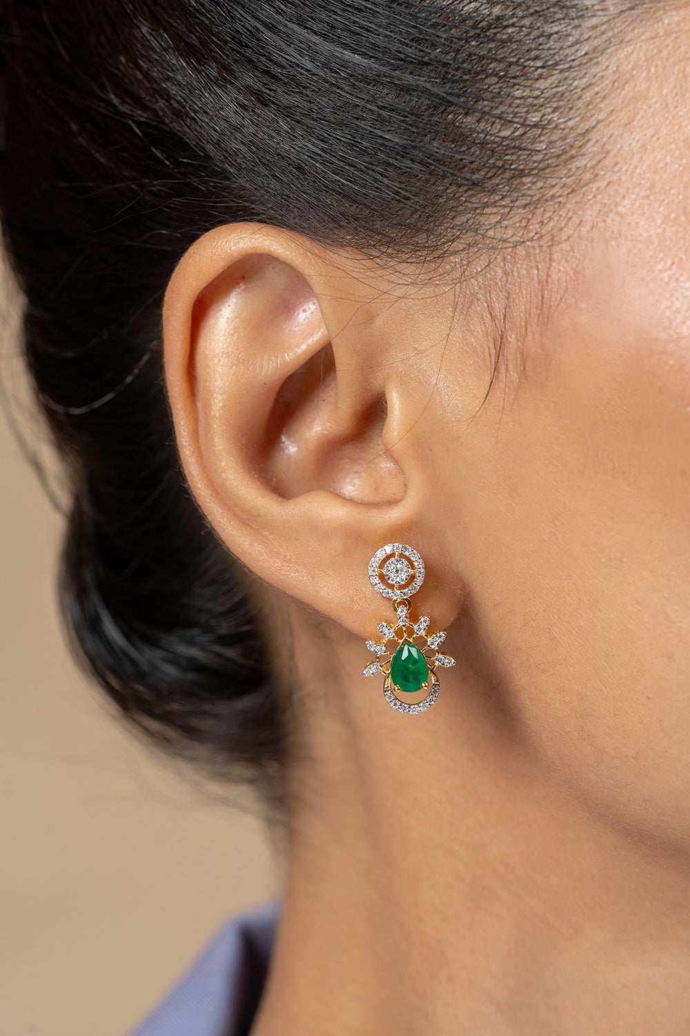 Indu Silver Moissanite Dangle Earrings | 22KT Gold Vermeil - Shinez By Baxi Jewellers