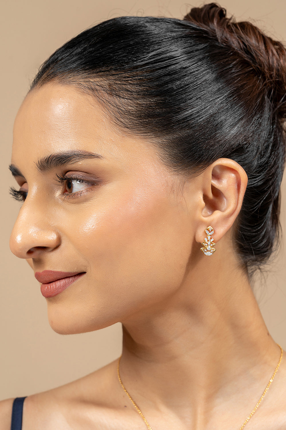 Misa Silver Moissanite Dangle Earrings | 22KT Gold Vermeil - Shinez By Baxi Jewellers