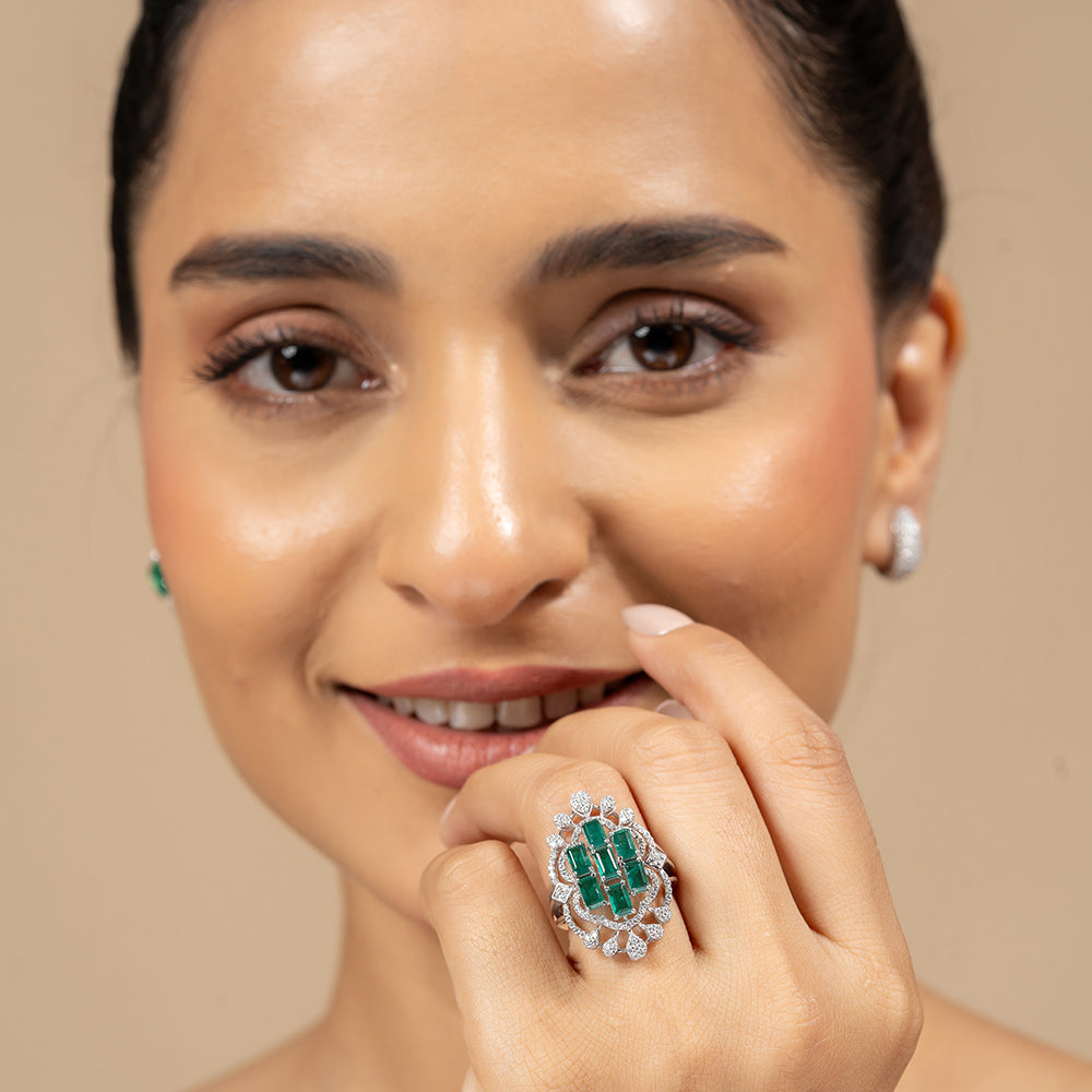 Mishka Silver Moissanite Adjustable Ring - Shinez By Baxi Jewellers