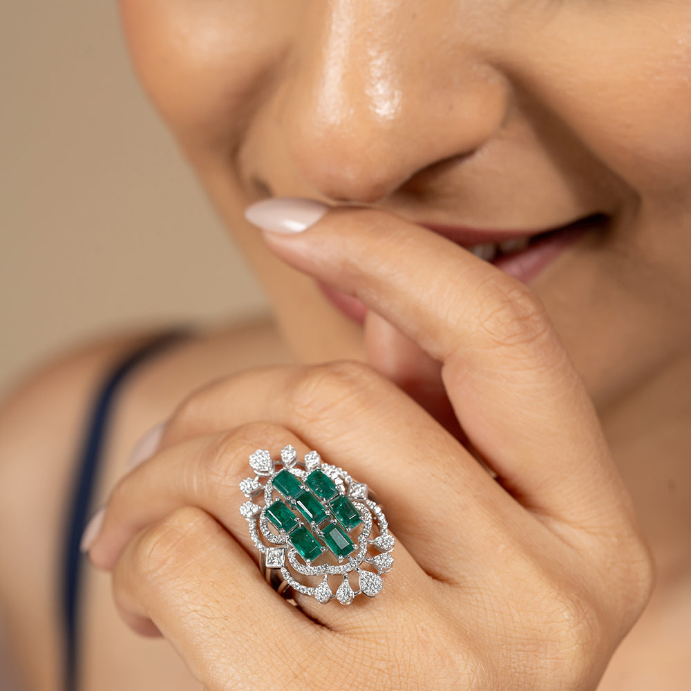 Mishka Silver Moissanite Adjustable Ring - Shinez By Baxi Jewellers