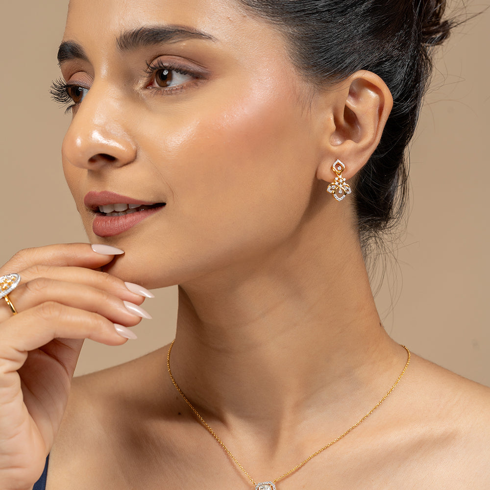 Dory Silver Moissanite Dangle Earrings | 22KT Gold Vermeil - Shinez By Baxi Jewellers