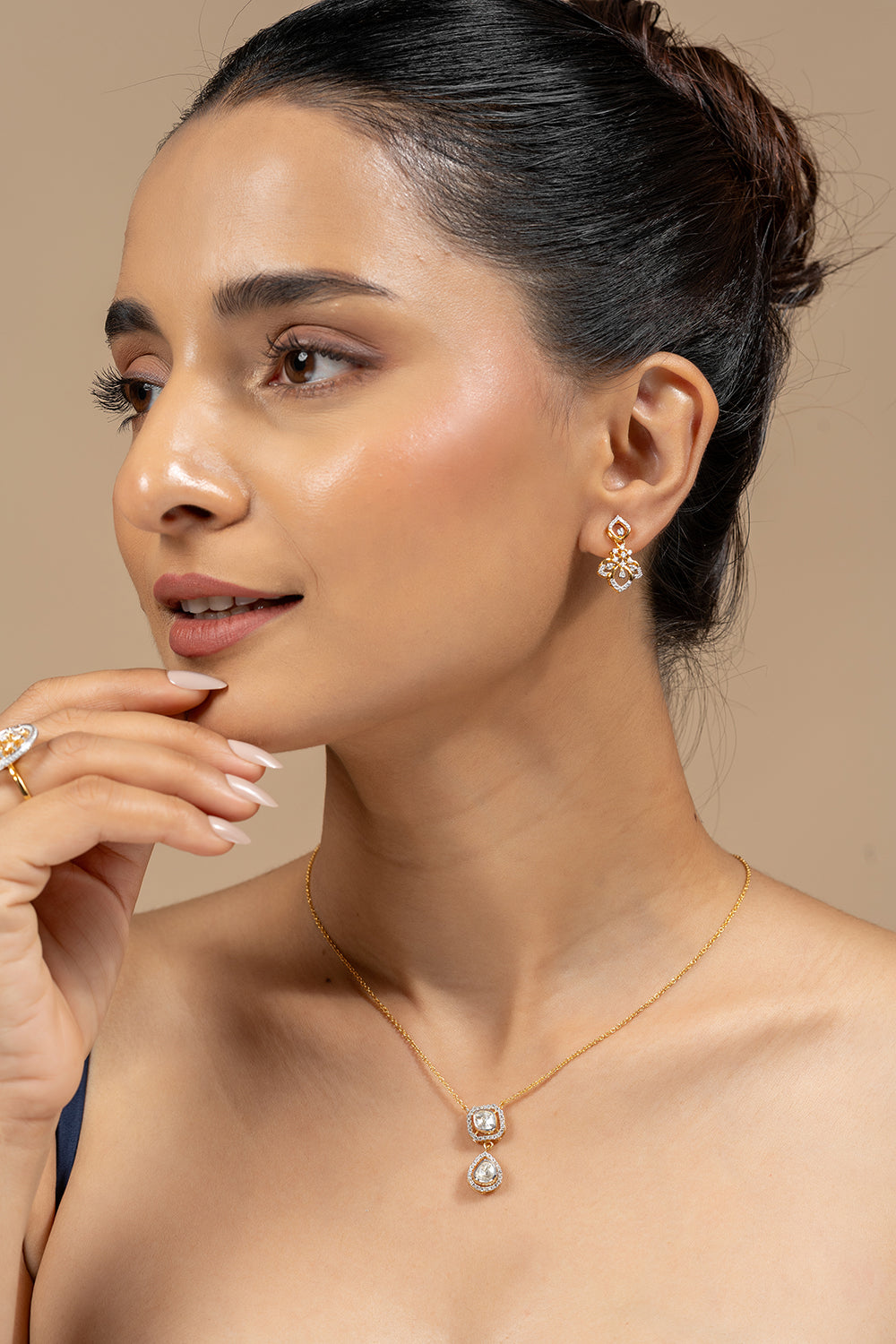 Dory Silver Moissanite Dangle Earrings | 22KT Gold Vermeil - Shinez By Baxi Jewellers