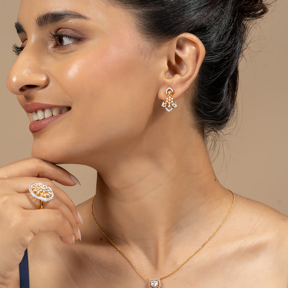Dory Silver Moissanite Dangle Earrings | 22KT Gold Vermeil - Shinez By Baxi Jewellers