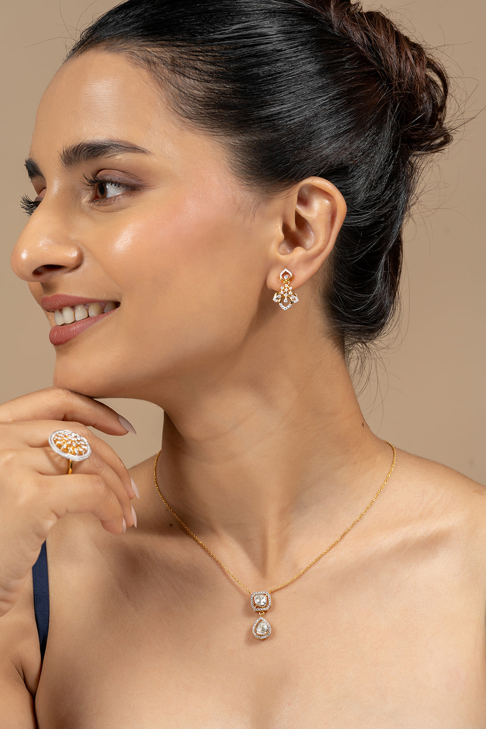 Dory Silver Moissanite Dangle Earrings | 22KT Gold Vermeil - Shinez By Baxi Jewellers