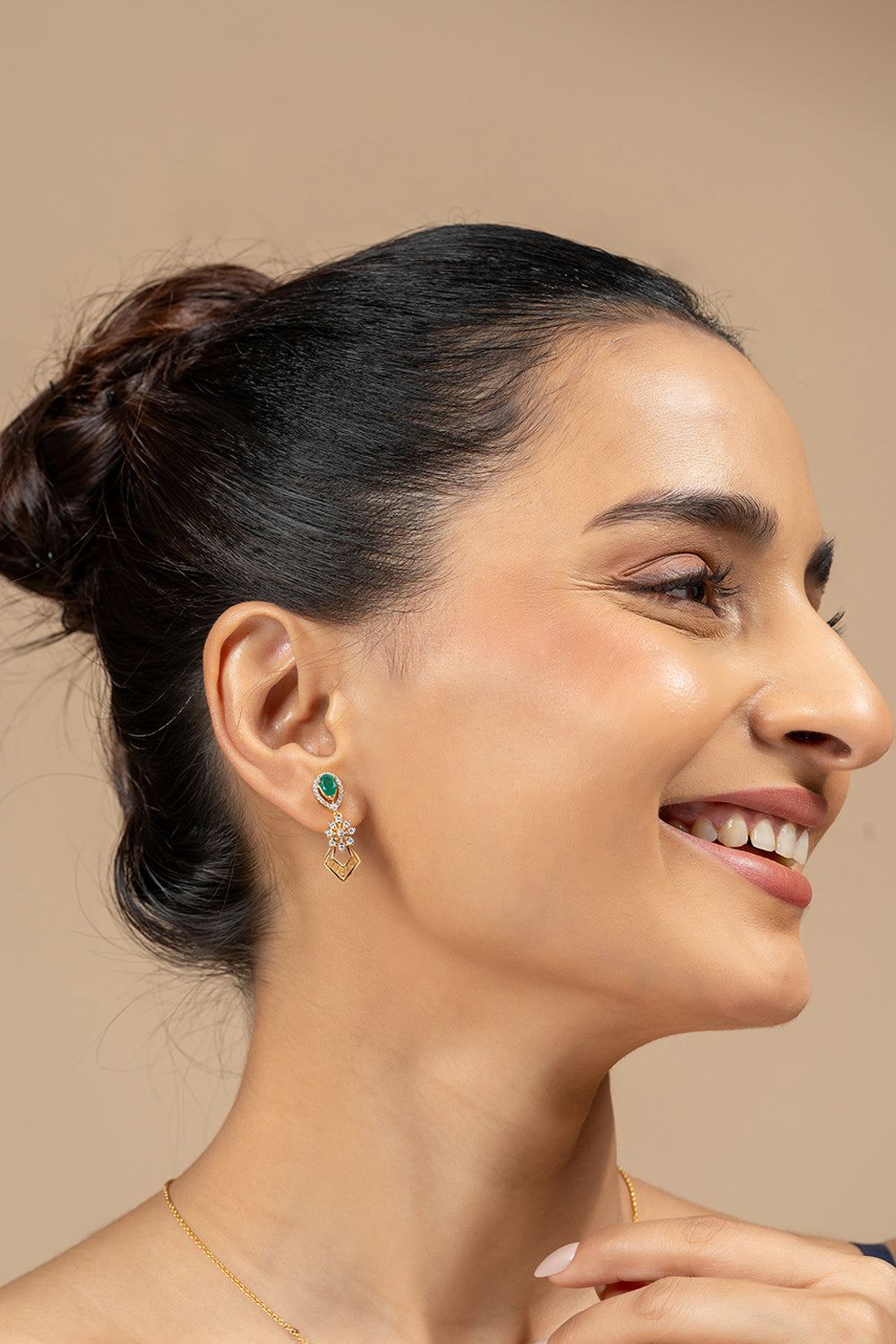 Elika Silver Moissanite Dangle Earrings | 22KT Gold Vermeil - Shinez By Baxi Jewellers