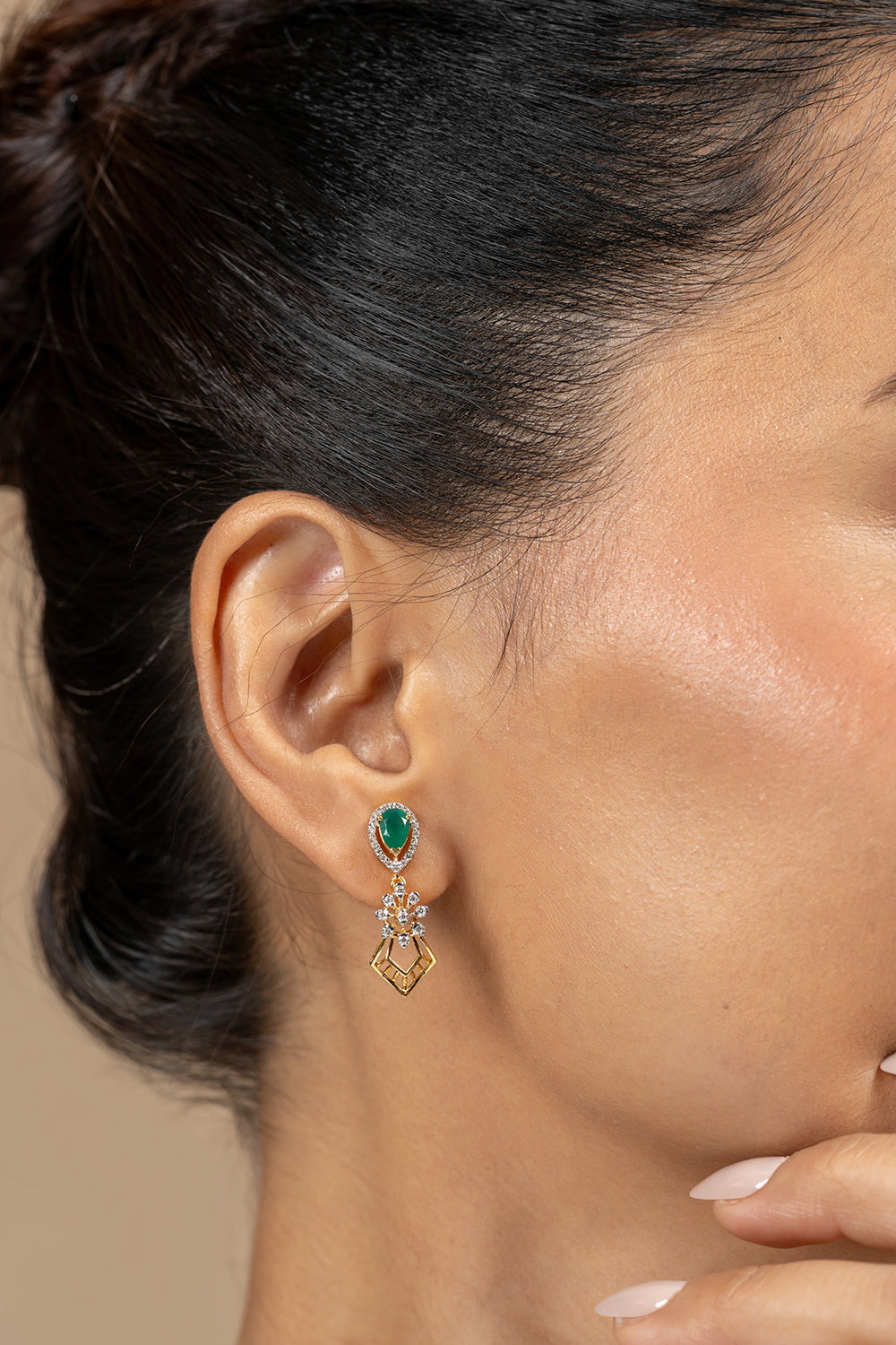 Elika Silver Moissanite Dangle Earrings | 22KT Gold Vermeil - Shinez By Baxi Jewellers