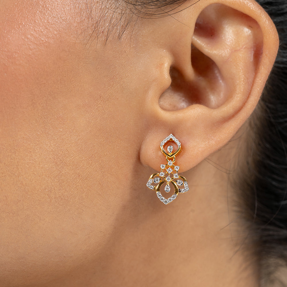 Dory Silver Moissanite Dangle Earrings | 22KT Gold Vermeil - Shinez By Baxi Jewellers