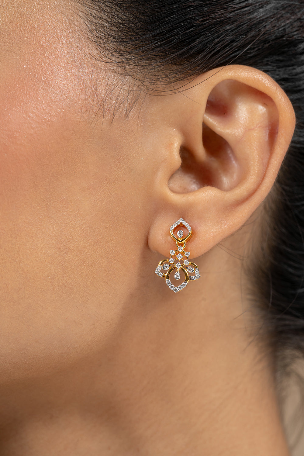 Dory Silver Moissanite Dangle Earrings | 22KT Gold Vermeil - Shinez By Baxi Jewellers