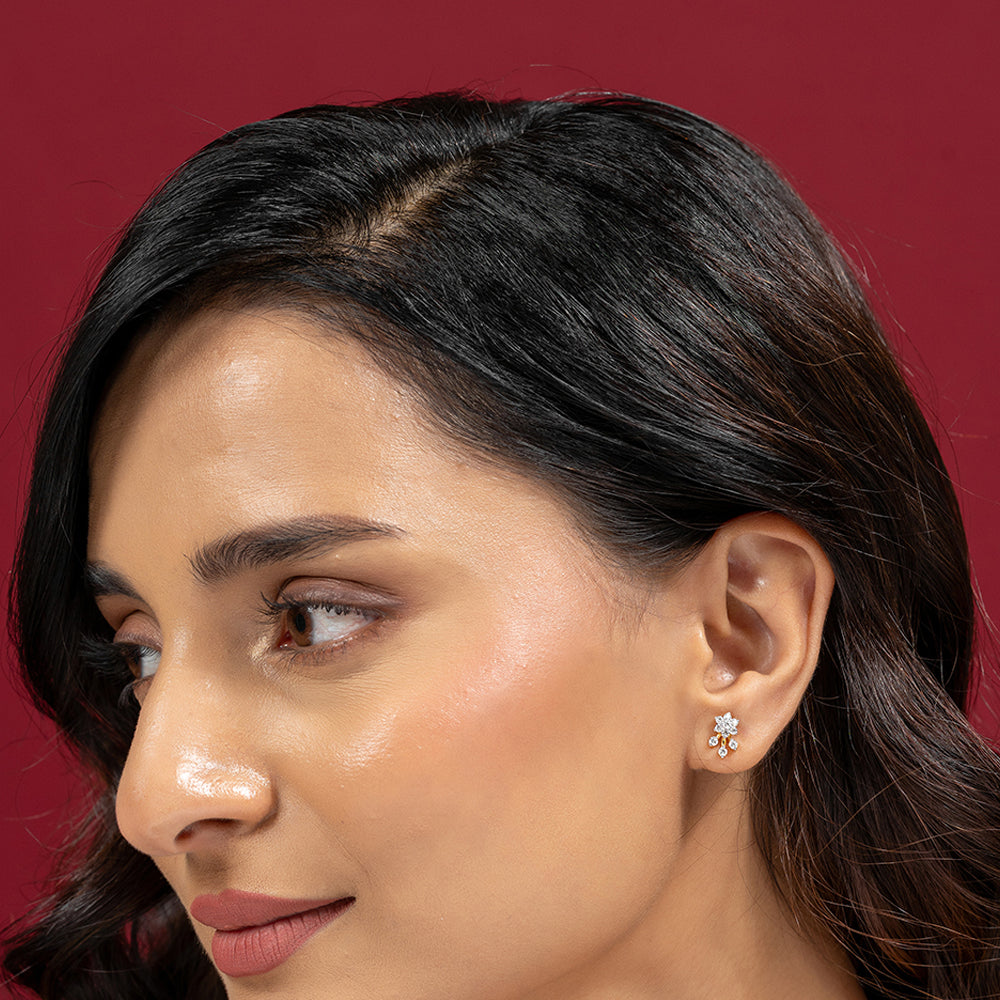 Tristana Moissanite Silver Stud Earrings | 22KT Gold Vermeil - Shinez By Baxi Jewellers