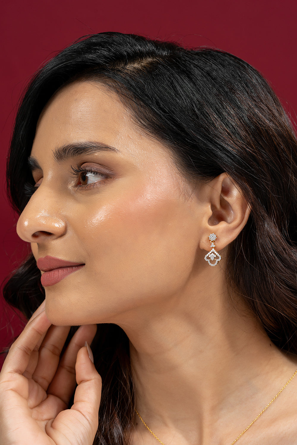 Avnita Silver Moissanite Dangle Earrings | 22KT Gold Vermeil - Shinez By Baxi Jewellers