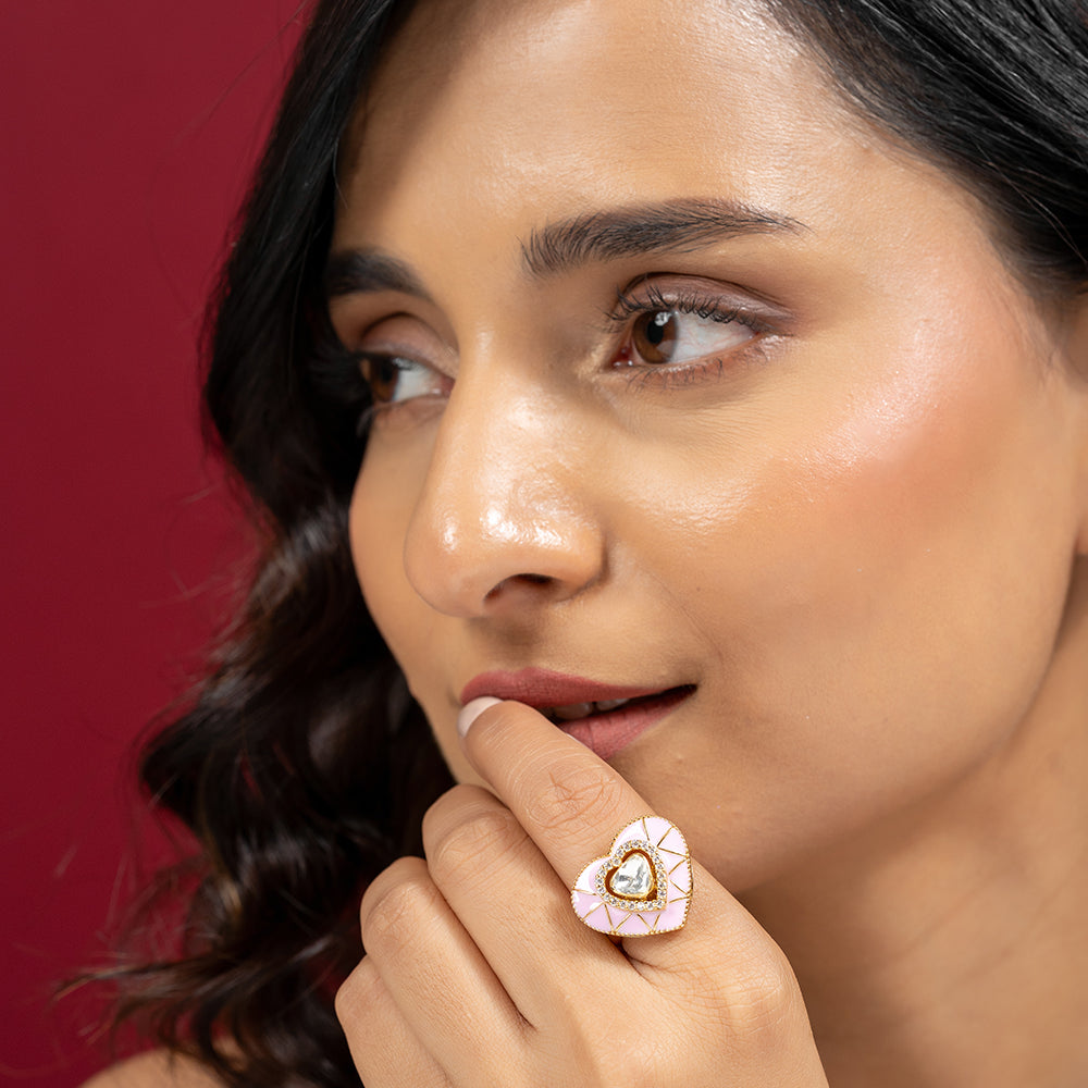 Jazzy Polki Silver Moissanite Adjustable Ring | 22KT Gold Vermeil - Shinez By Baxi Jewellers