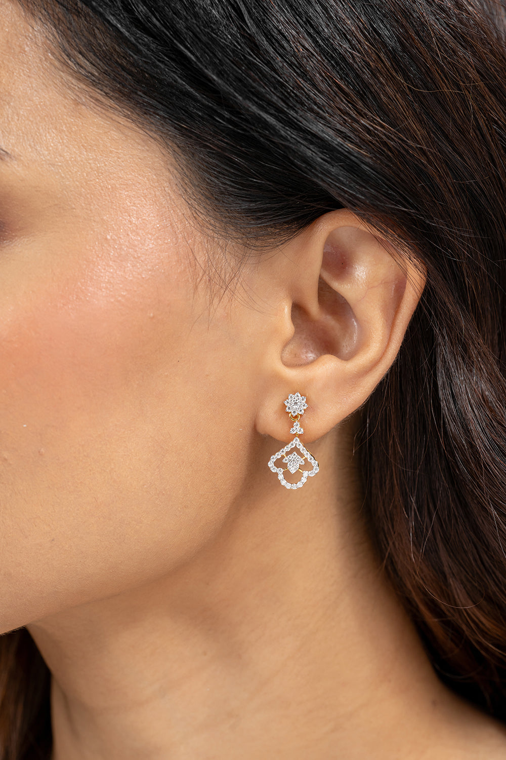 Avnita Silver Moissanite Dangle Earrings | 22KT Gold Vermeil - Shinez By Baxi Jewellers