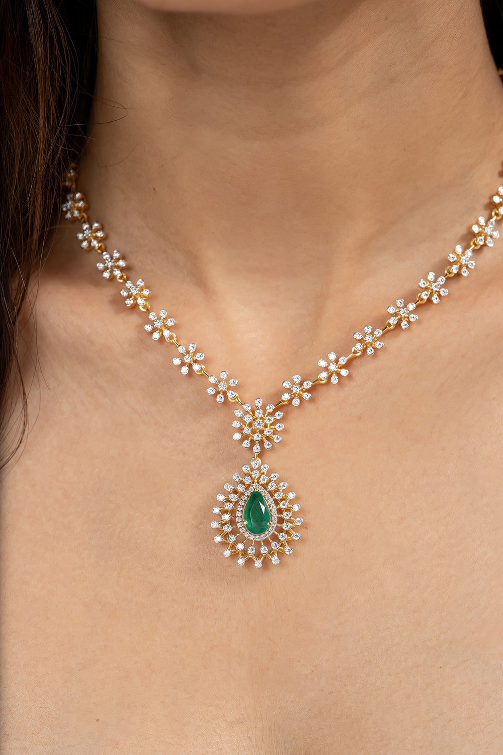 Ahana Moissanite Diamond Necklace Earrings Set | 22KT Gold Vermeil - Shinez By Baxi Jewellers