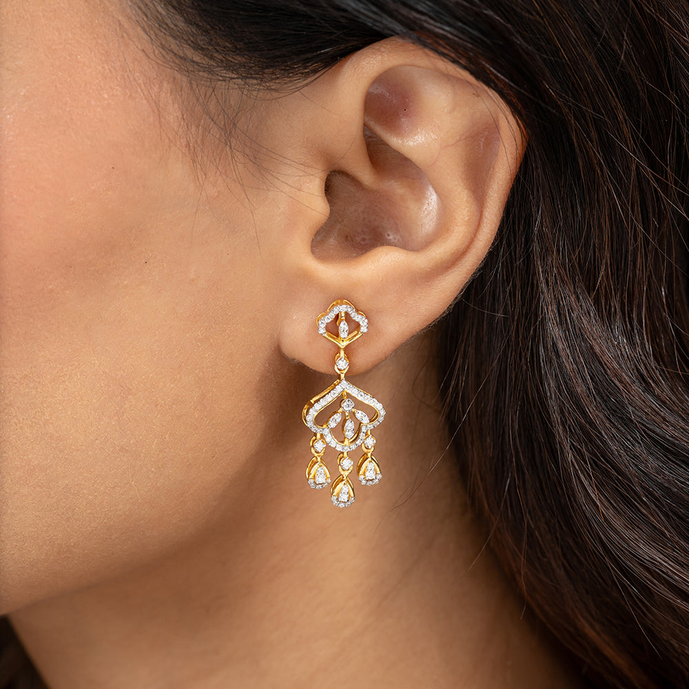 Zahara Silver Moissanite Dangle Earrings | 22KT Gold Vermeil - Shinez By Baxi Jewellers