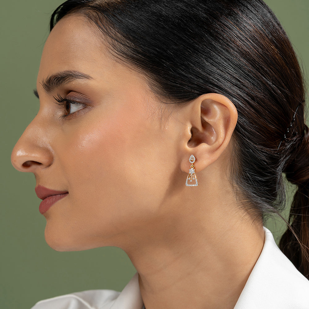 Caralin Silver Moissanite Dangle Earrings | 22KT Gold Vermeil - Shinez By Baxi Jewellers