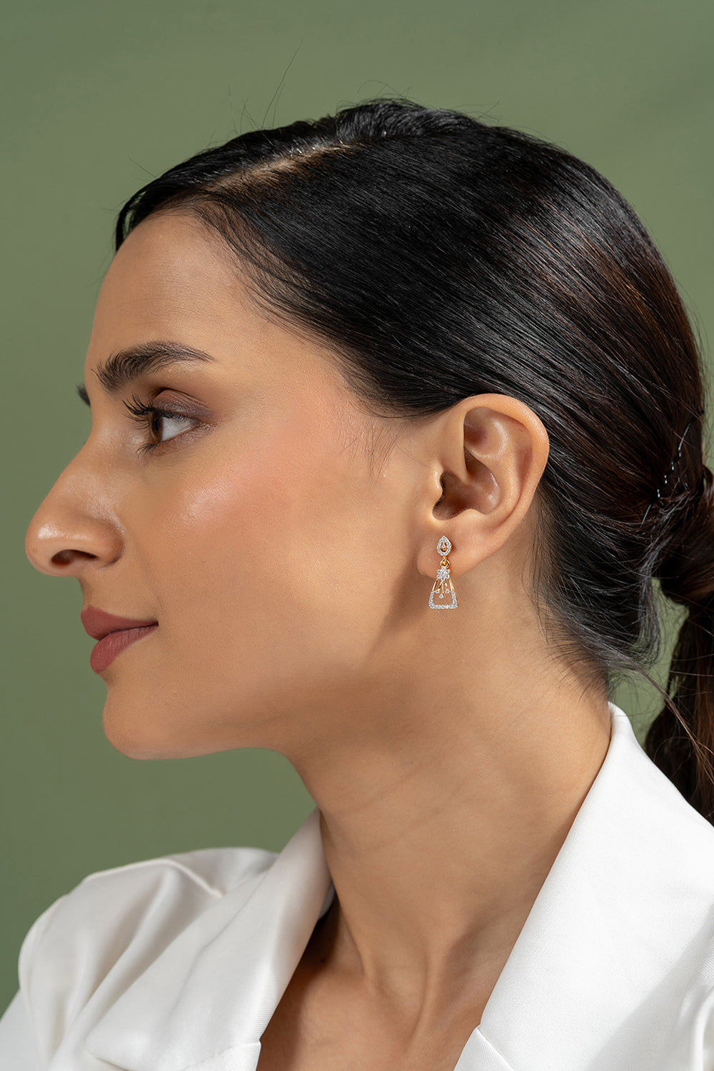 Caralin Silver Moissanite Dangle Earrings | 22KT Gold Vermeil - Shinez By Baxi Jewellers