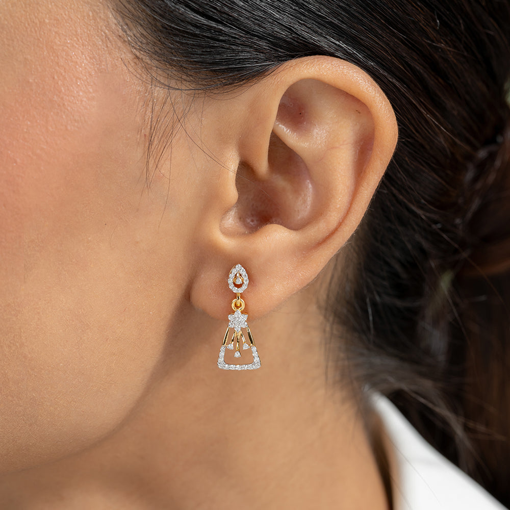 Caralin Silver Moissanite Dangle Earrings | 22KT Gold Vermeil - Shinez By Baxi Jewellers