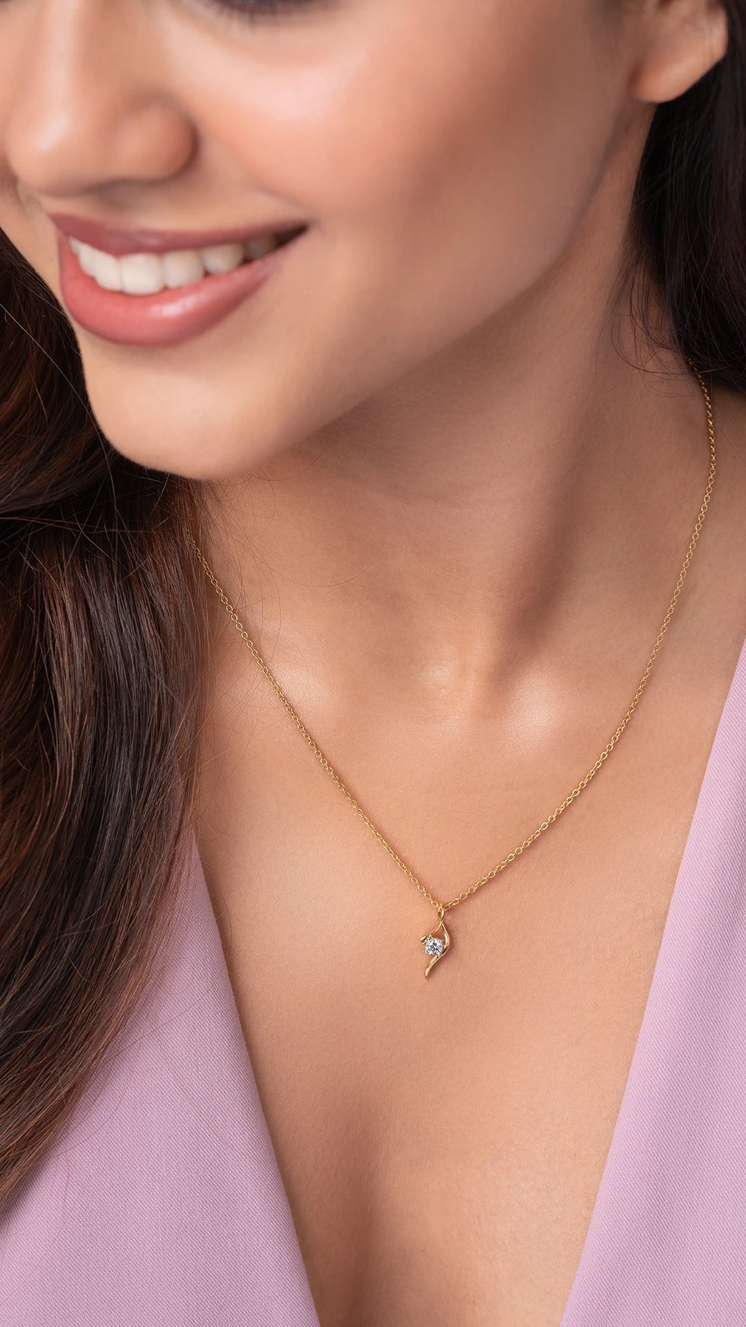 Marina Solitaire Silver Pendant with chain | 22KT Gold Vermeil - Shinez By Baxi Jewellers
