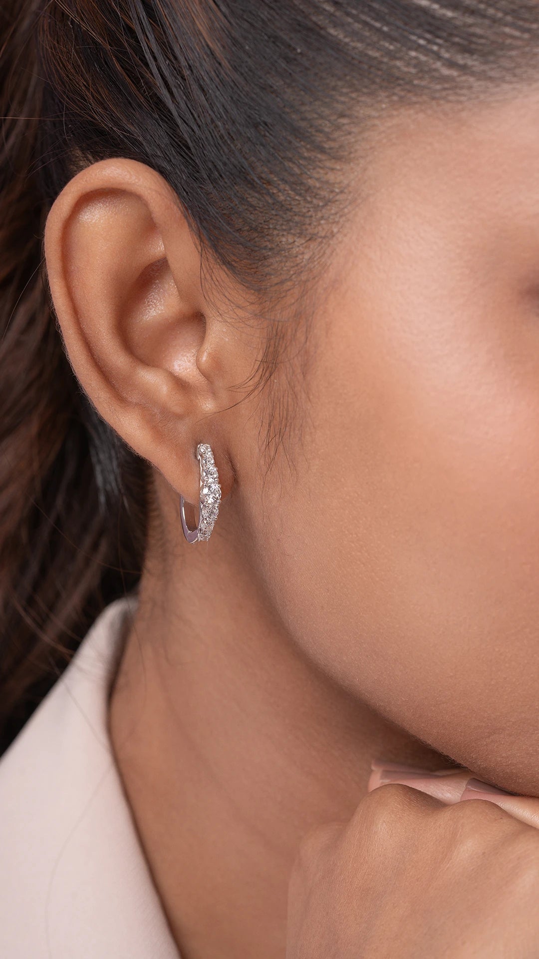 Savia Silver Hoop Earrings for Women White Gold - Shinez By Baxi Jewellers