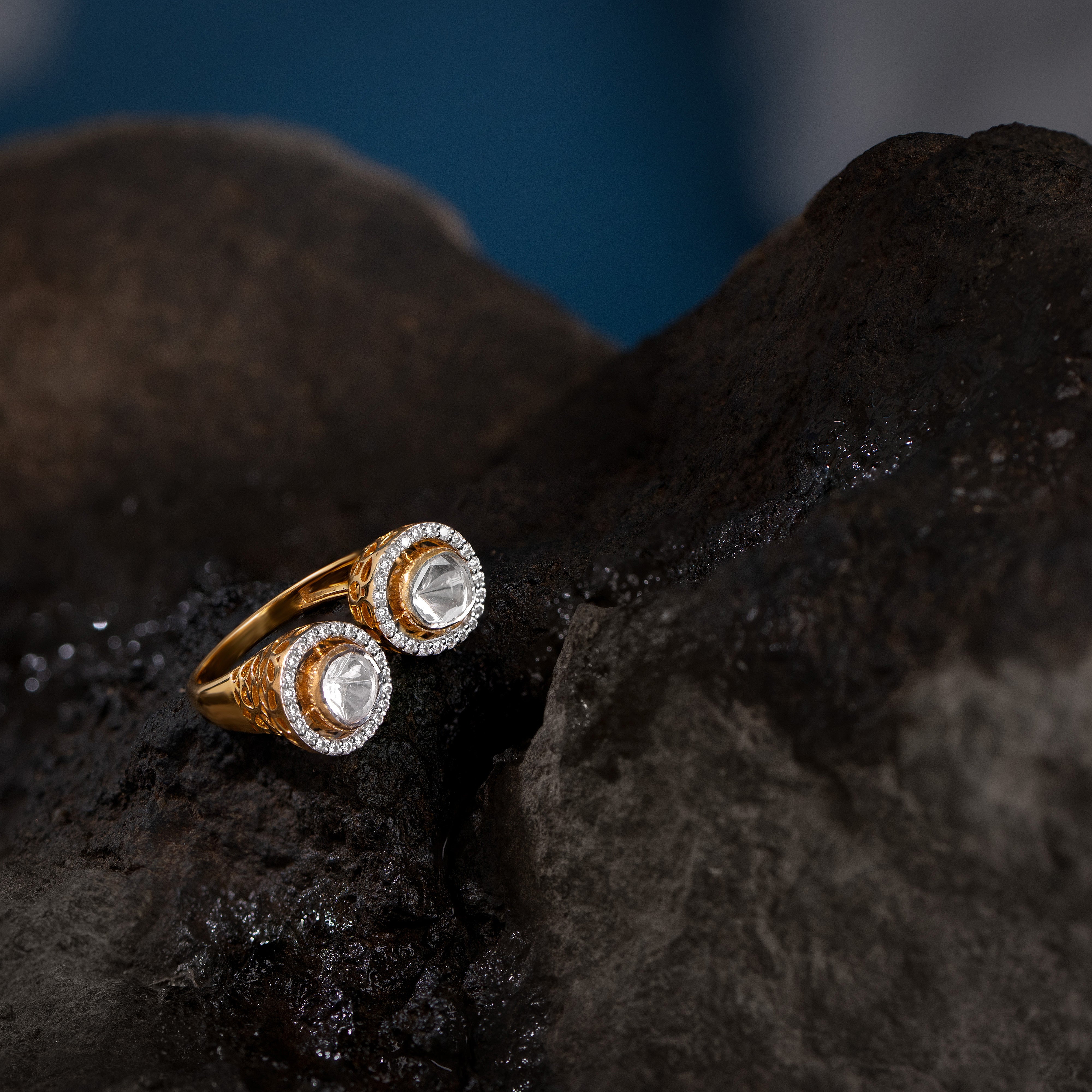 Ina Polki Silver Moissanite Adjustable Ring | 22KT Gold Vermeil - Shinez By Baxi Jewellers