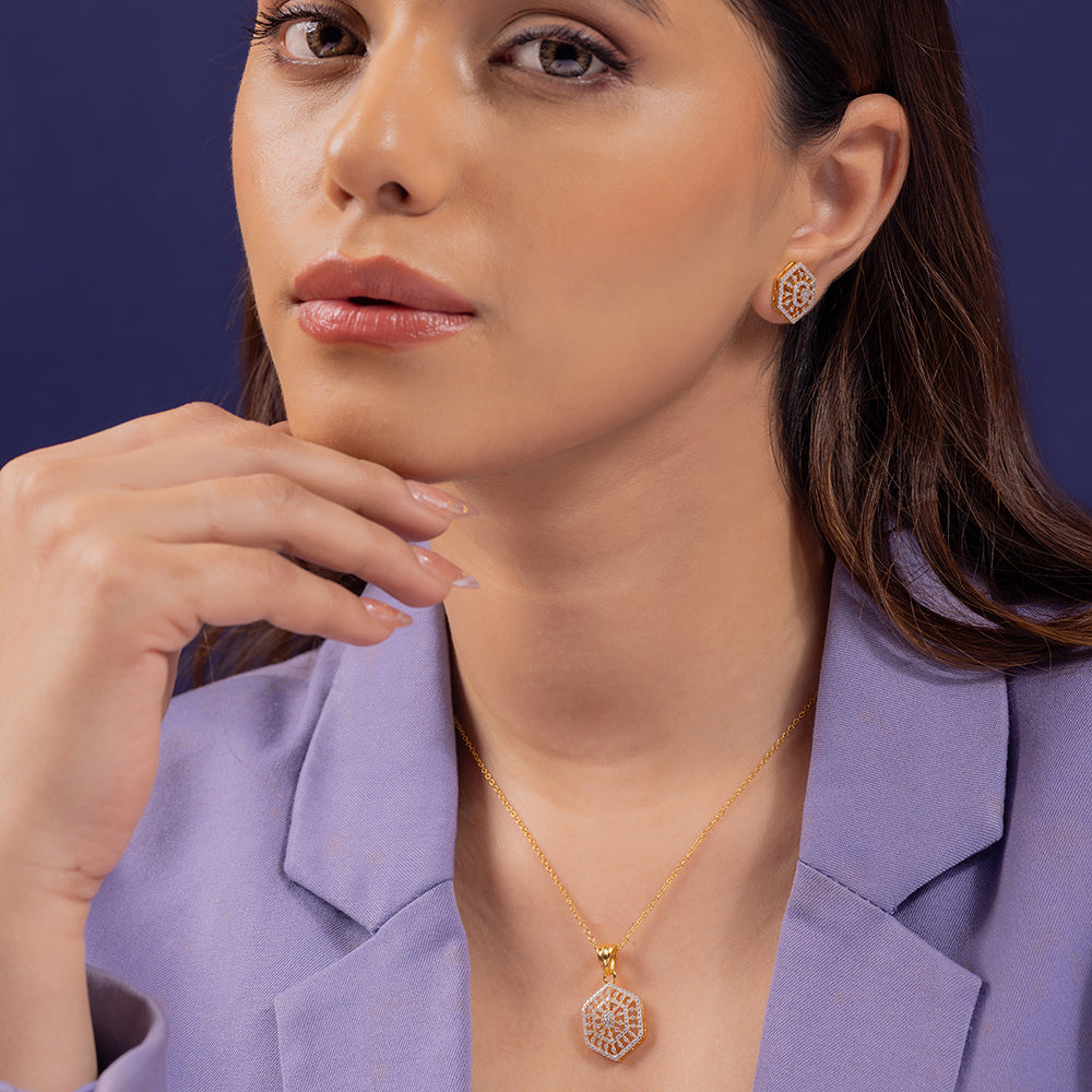 Deco Moissanite Pendant and Earrings Set - Shinez By Baxi Jewellers