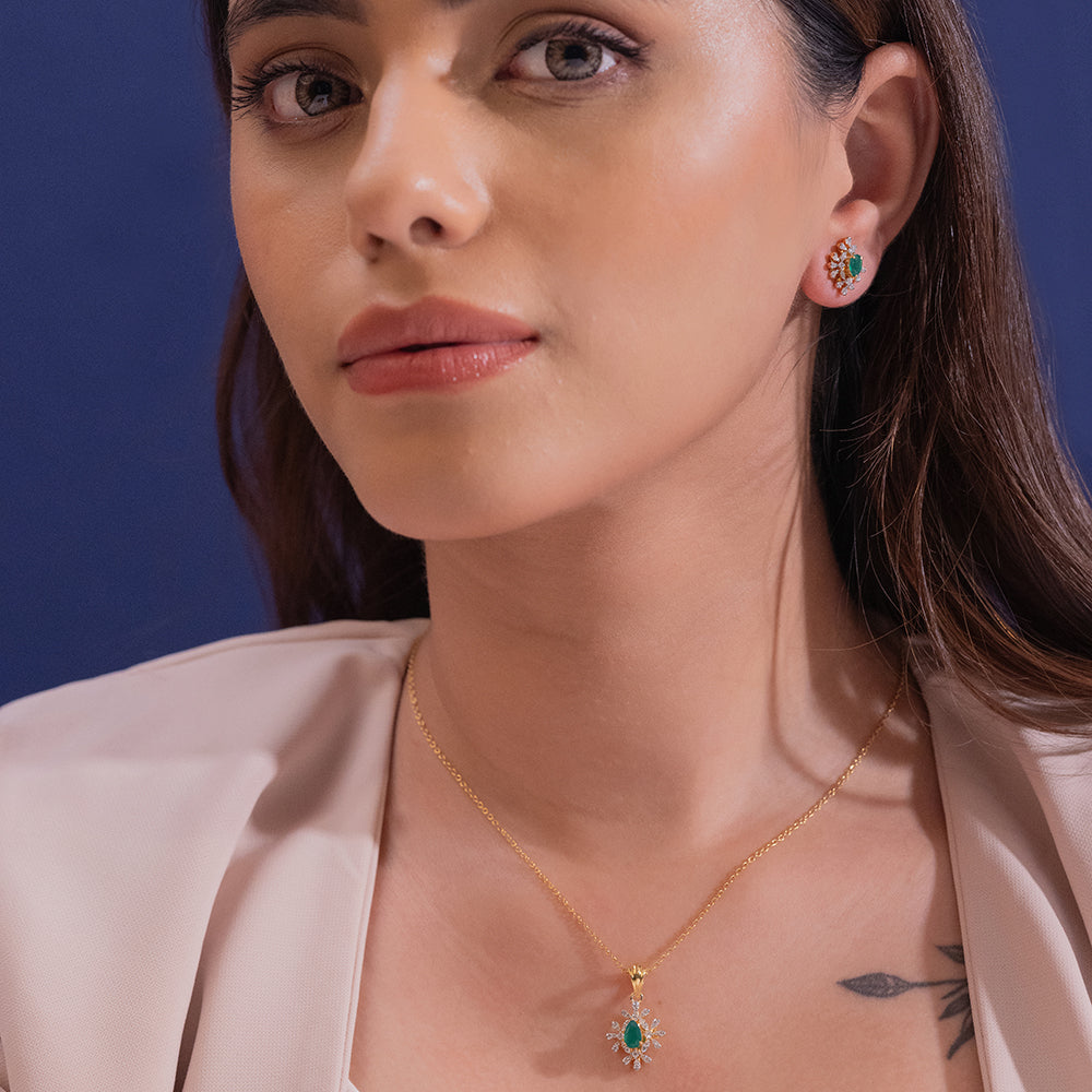 Noore Moissanite Pendant and Earrings Set - Shinez By Baxi Jewellers