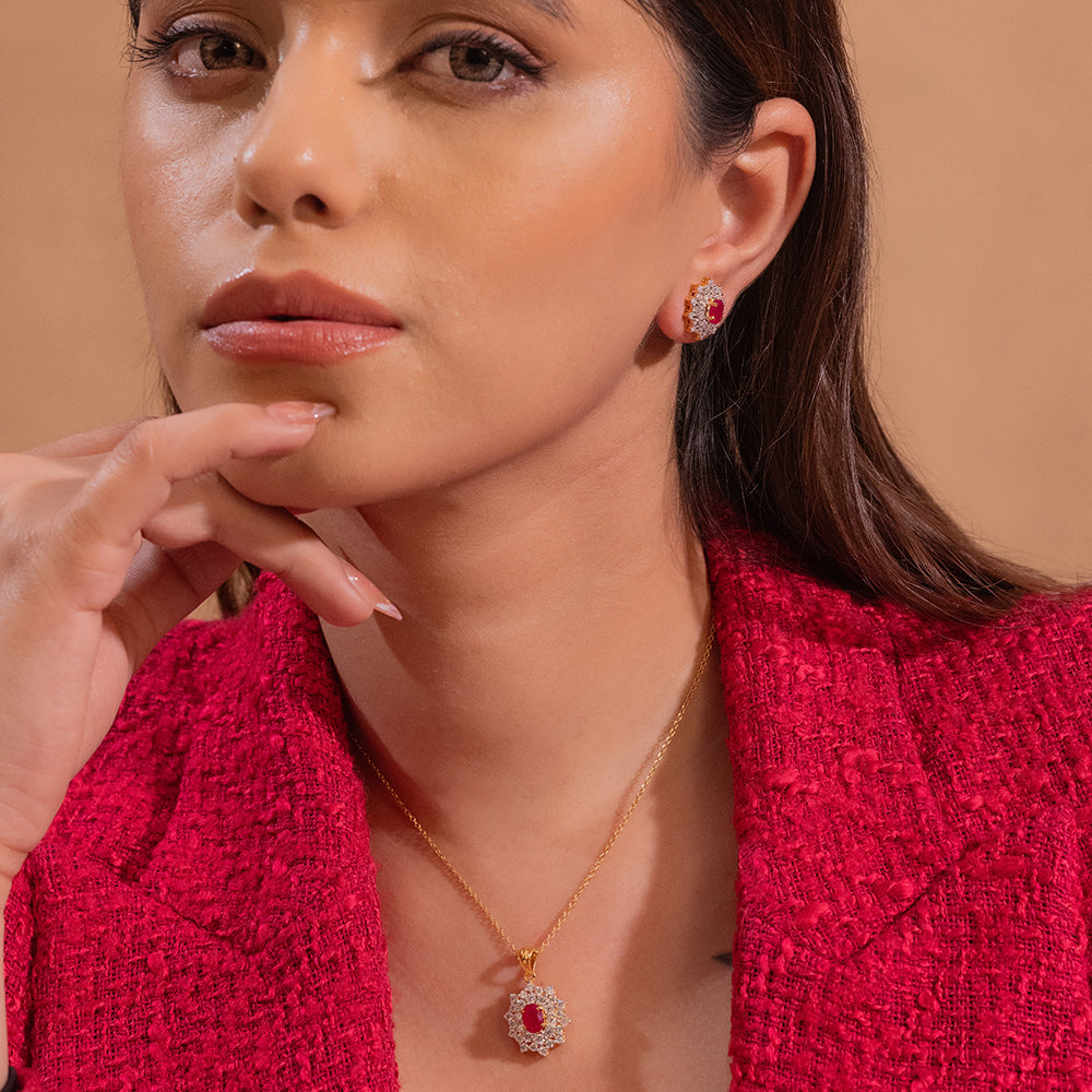 Radiant Bloom Moissanite Pendant and Earrings Set - Shinez By Baxi Jewellers