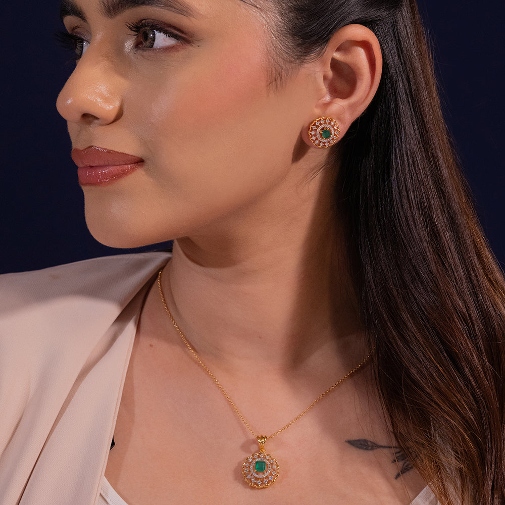 Calla Moissanite Pendant and Earrings Set - Shinez By Baxi Jewellers