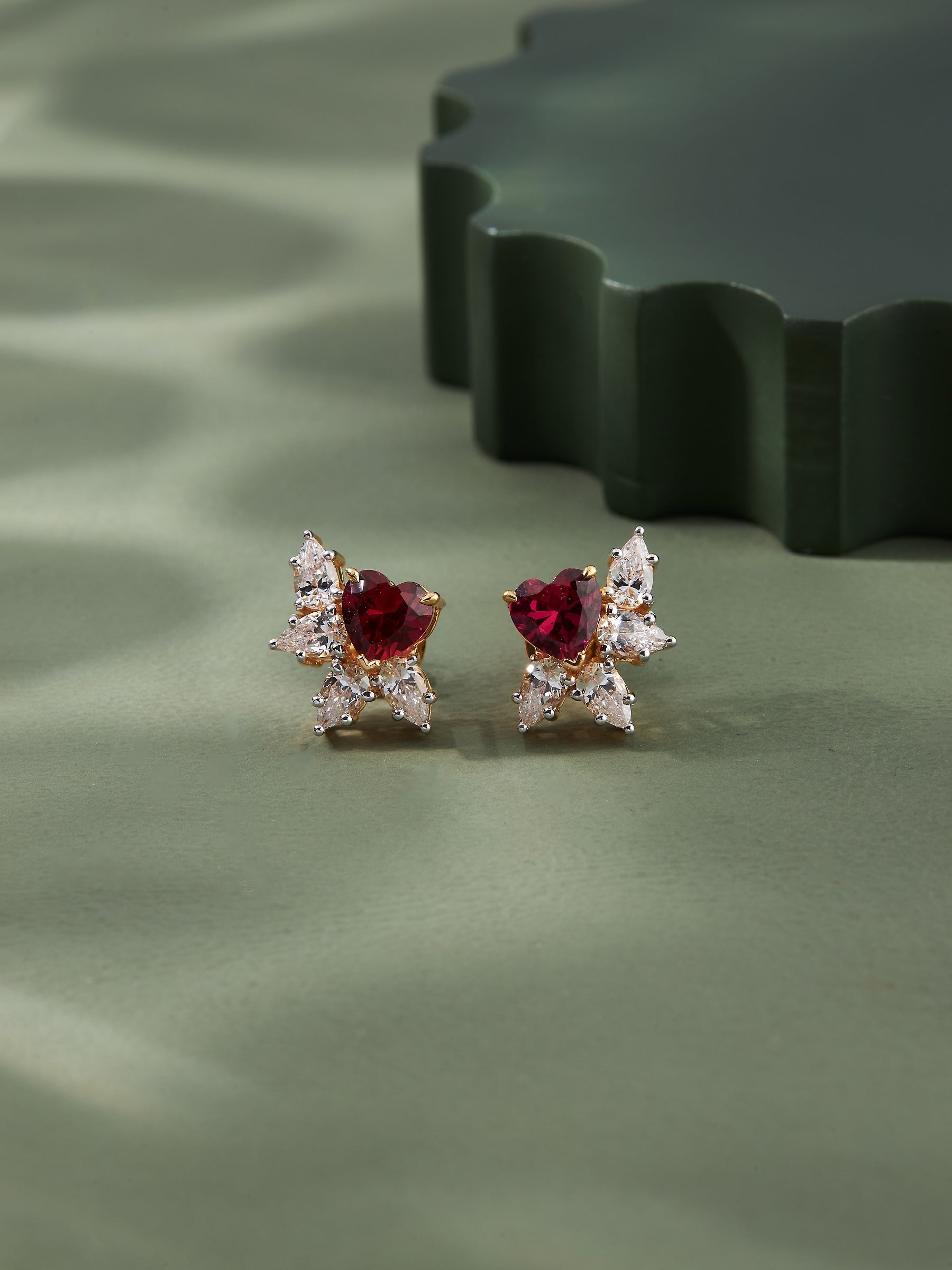 Cyrus Red Heart Silver Stud Earrings | 22KT Gold Vermeil - Shinez By Baxi Jewellers