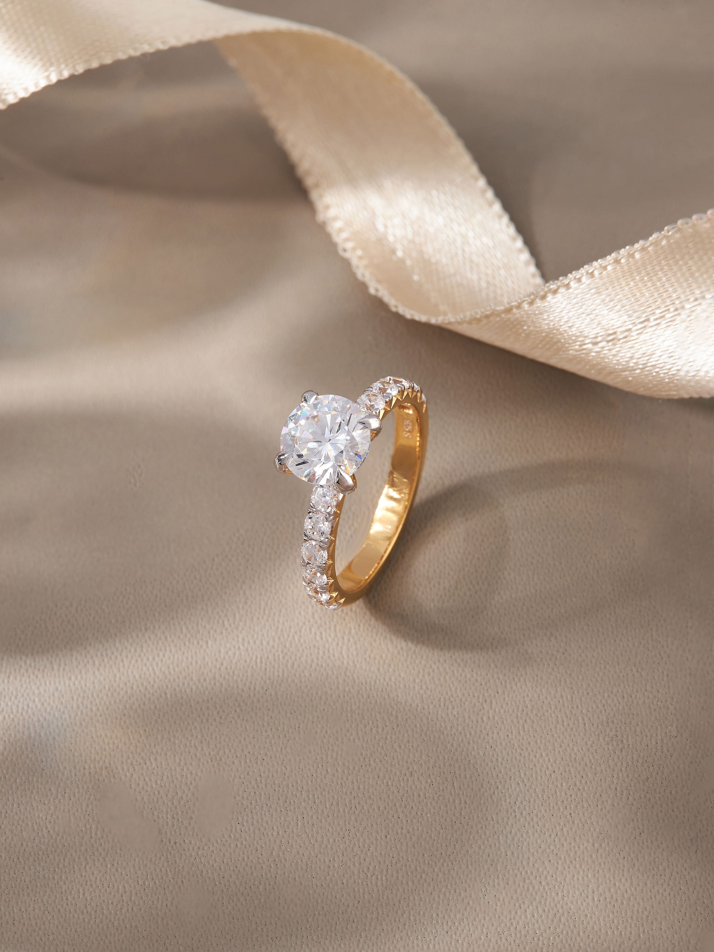 Sigma 2 carat Solitaire Silver Ring | 22KT Gold Vermeil - Shinez By Baxi Jewellers