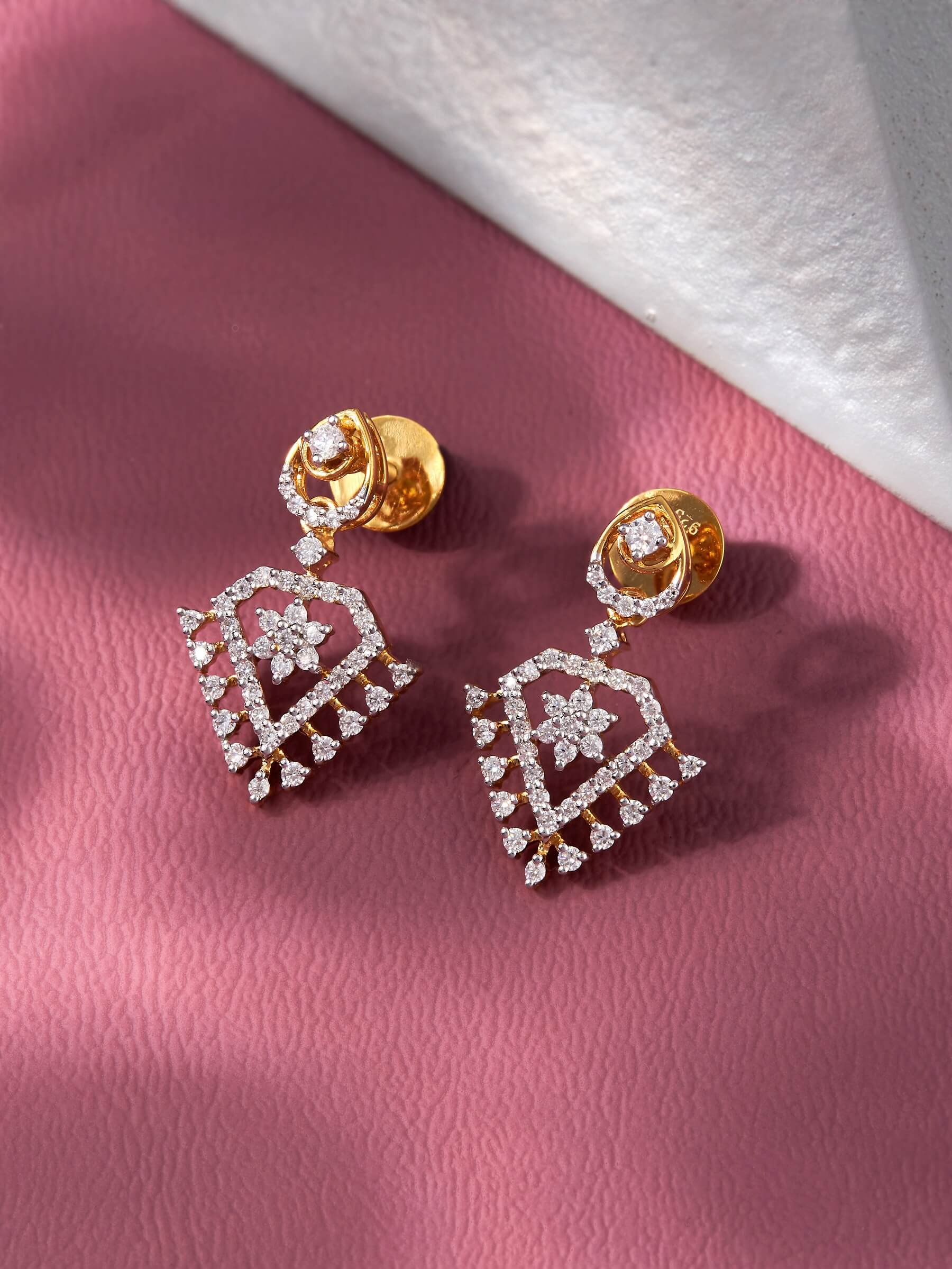 Arlette Silver Moissanites Dangle Earrings | 22KT Gold Vermeil - Shinez By Baxi Jewellers