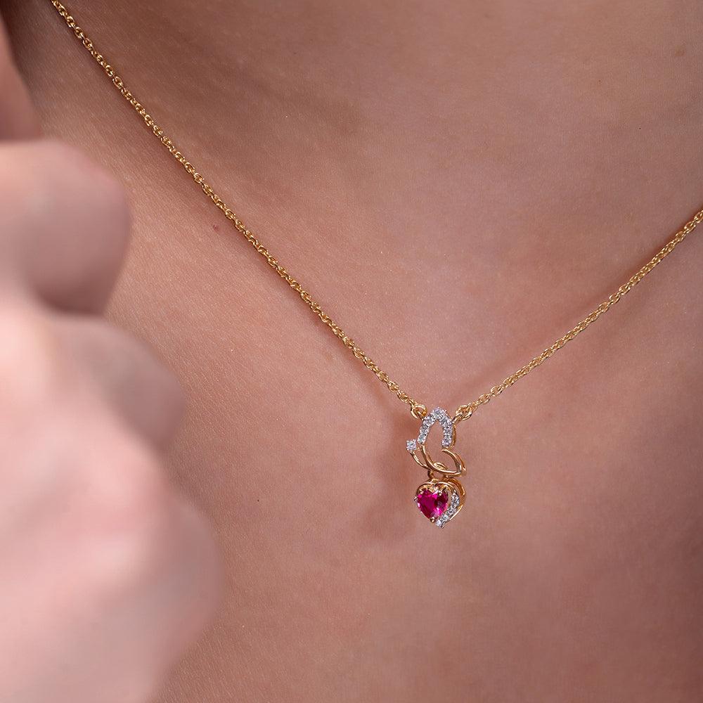 Kaisha Red Ruby Heart Silver Pendant for Women - Shinez By Baxi Jewellers